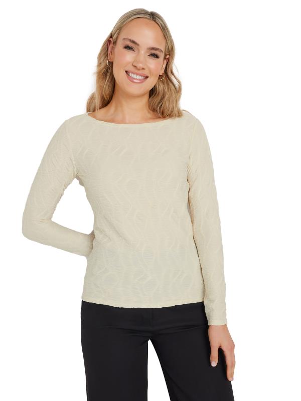 LTS Tall Ivory White Textured Slash Neck Top | Long Tall Sally 7